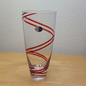 Mouth Blown Double Red Swirline Hand Blown Glass Vase